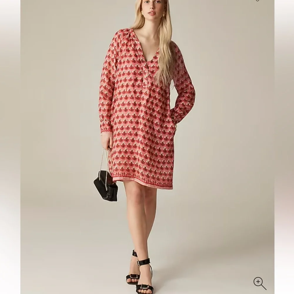 Women's Pink Patterned Long-Sleeve Wrap Dress